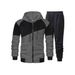 Men's Color-Block Hooded Jacket & Jogger Set - Fleece-Lined Zip-Up Tracksuit With Drawstring Waist_voghion.com