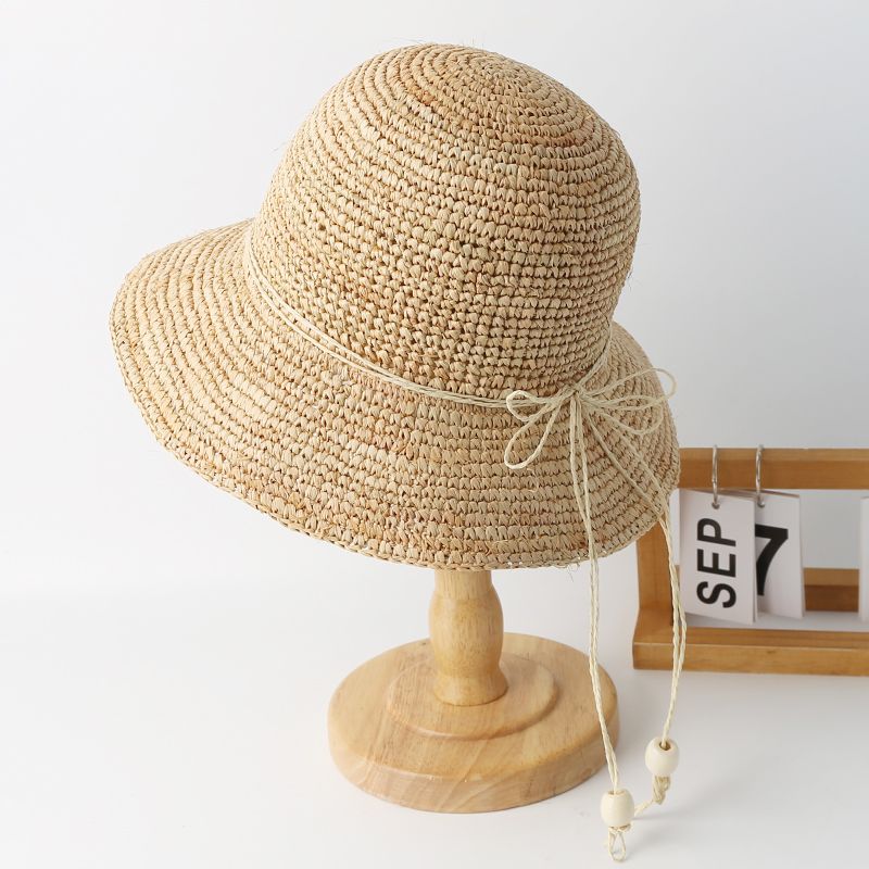 New Arrivals Natural Raffia Designer Beach Sun for Women Handmade Crochet Straw Ladies Spring Summer Bucket Hat Floppy Fisherman Cap_voghion.com
