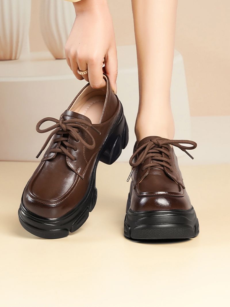 Mocasines de plataforma para mujer, primavera 2025, estilo británico, pequeños, de cuero, negros, de una sola capa._voghion.com