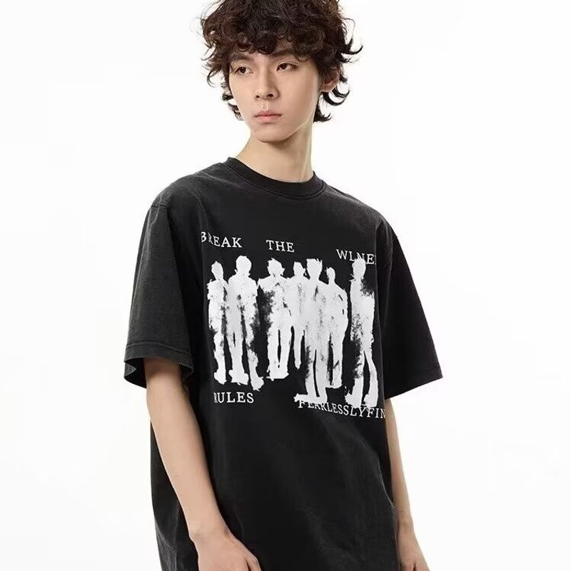 Vêtements pour hommes été nouveau américain high street rétro coton à manches courtes T-shirt femme lâche marque tendance hip-hop T-shirt couple tendance_voghion.com
