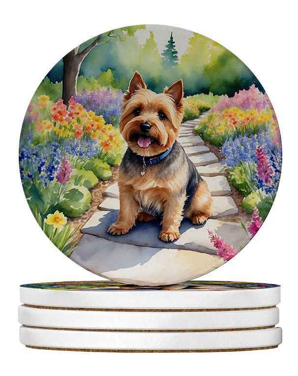 Norwich Terrier Spring Path Large Sandstone Coasters Pack Of 4 Absorbent Round Coasters Decor Gifts For Men Or Women, 4 In, Multicolor_voghion.com