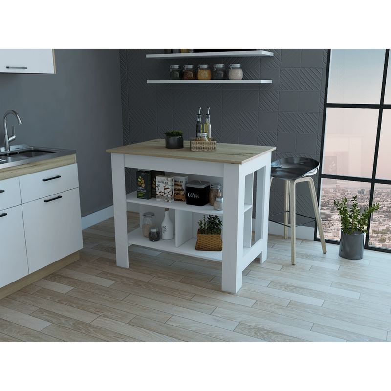 Brooklyn Antibacterial Surface Kitchen Island; Three Concealed Shelves_voghion.com