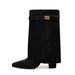 Women's Pointed Toe High Heel Over The Knee Boots With Metal Buckle - Stretchable Wide Calf Thigh High Boots Thick Heel Trouser Boots Women's Boots_voghion.com