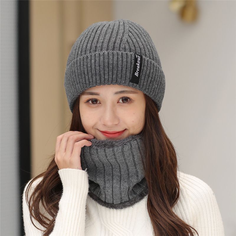Women's Autumn/Winter Korean Edition Ear Protection Neck Casual Outdoor Plush Thickened Warmth Knitted Hat Set_voghion.com