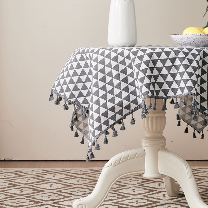 Tovaglia in cotone e poliestere con motivo triangolare bianco e nero – Copertura rettangolare minimalista scandinava per tavoli da pranzo e da caffè | Resistente al calore e antiscivolo_voghion.com