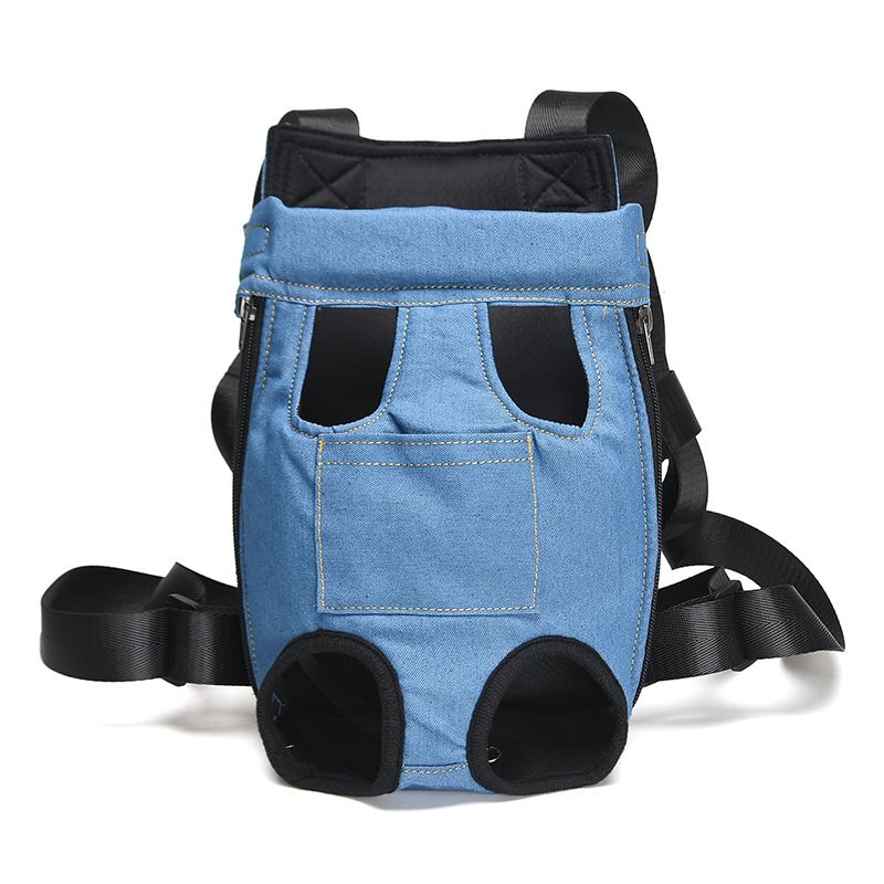 Pet Fashion Double Shoulder Denim Backpack Chest Breathable Travel Portable Bag Outdoor Cat Dog Mesh Large Size_voghion.com
