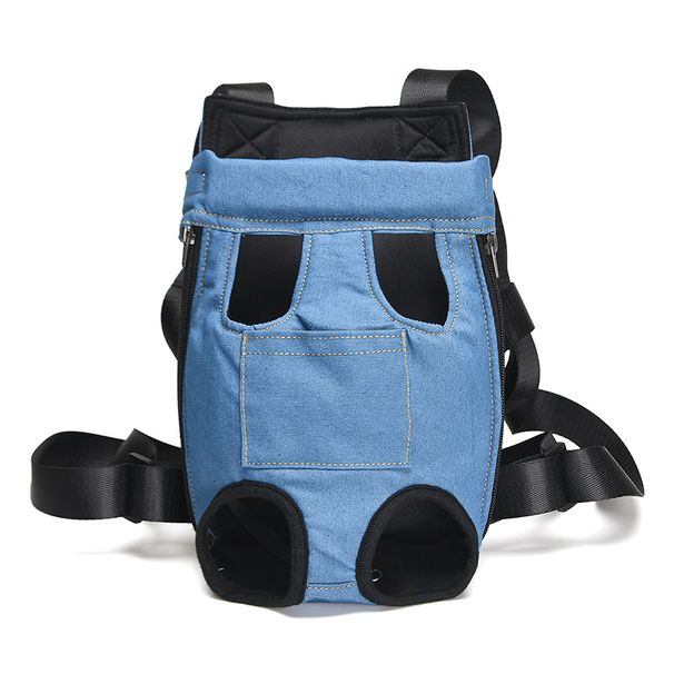 Pet Fashion Double Shoulder Denim Backpack Chest Breathable Travel Portable Bag Outdoor Cat Dog Mesh Large Size_voghion.com