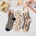 Nuovo orso per donna, calzini a metà polpaccio senza cuciture a quadri, stile autunnale carino Mori di alta qualità, versione coreana_voghion.com