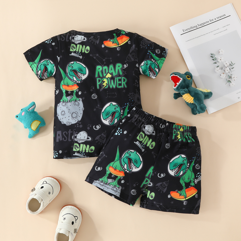 Abbigliamento per neonati bambini 2-6 anni pantaloncini estivi a maniche corte tuta dinosauro per bambini nuova palla T-shirt a maniche corte pantaloni elastici set a due pezzi_voghion.com