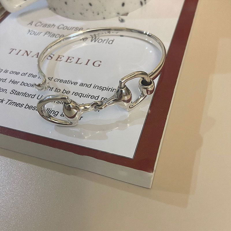 Sterling Venus  Sier Simple Buckle Bracelets for Women New Trendy Elegant Vintage Hollow Geometric Bangles_voghion.com