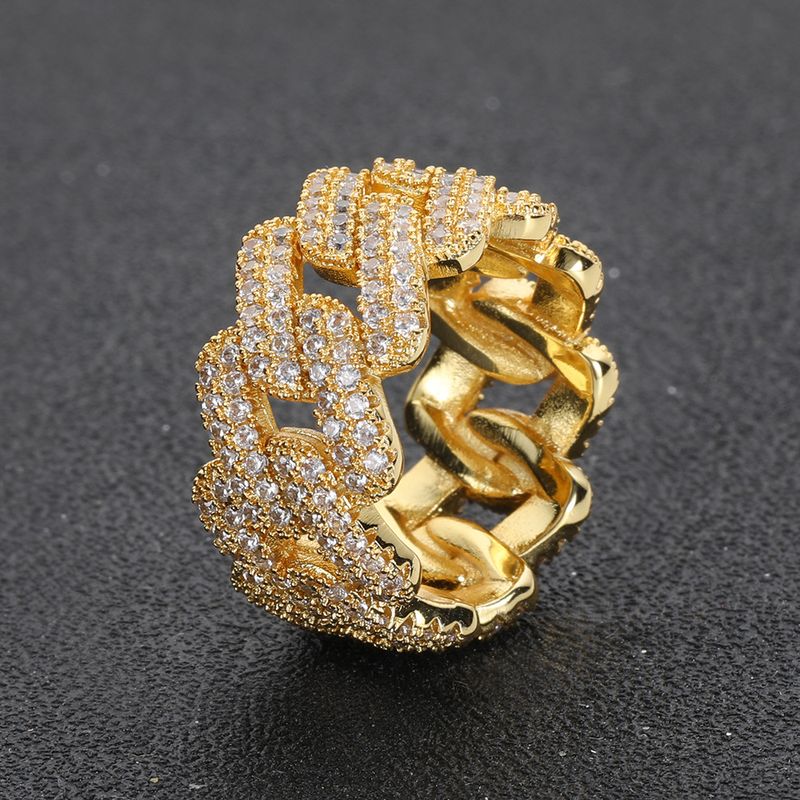 Hip Hop Copper Inlaid Zircon 11mm Diamond Shape Cuban Trendy Brand Men's Ring Band_voghion.com