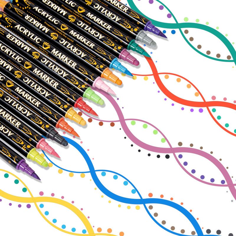 ​24-Color Dual-Tip Acrylic Markers Set, Soft & Round Tip Dotting Pens For Kids Art, Drawing, Doodling, Painting​_voghion.com