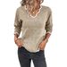 Mühelose Eleganz, V-Ausschnitt, Strickpullover für Damen, übergroßer Langarmpullover, einfarbig, lässig, schick für Herbst und Winter_voghion.com