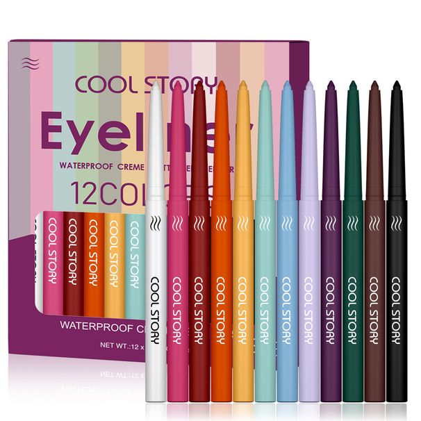 12 Farben Matte Eyeliner Gel Set COOL STORY Creme Lidschatten Stick Seidig Wasserdicht Schweiß Körper Farbe Stift_voghion.com