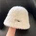 Women's Facially Flattering Rabbit Fur Fisherman's Hat, A Warm, Oversized Hat Suitable For Both Autumn And Winter, Available In A Solid White Color._voghion.com