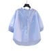Camicia da donna in cotone azzurro chiaro in stile letterario, camicia casual da donna con maniche a 7 punte, top estivo versatile dal temperamento versatile_voghion.com