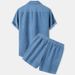 Herren-Set aus Cord mit kurzen Ärmeln, Hemd und Shorts – lässiges Sommeroutfit, entspannter Schnitt, einfarbig, zweiteiliger Lounge-Anzug, leicht_voghion.com