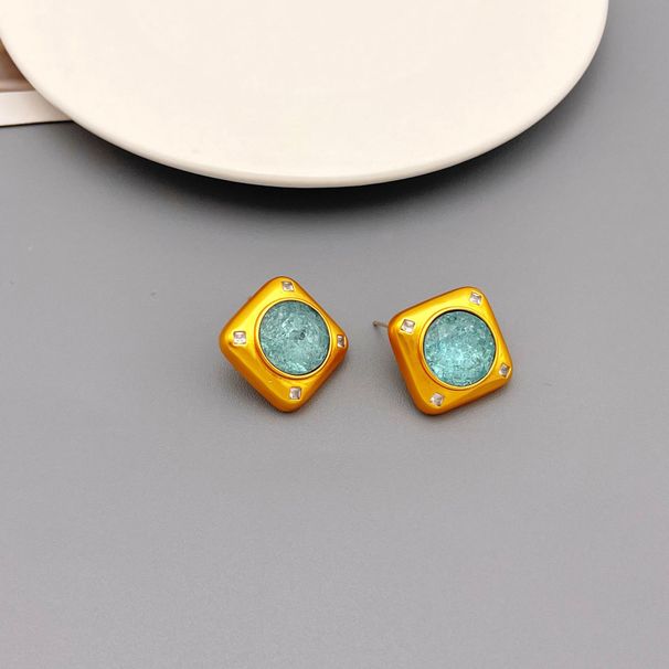 Silver Needle Qingdao mittelalterliche mattgoldene kleine duftende Windohrringe, sommerliche quadratische Ohrringe im einfachen Stil_voghion.com