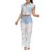 Summer Women's Denim & Lace 2-Piece Set – Cropped Sleeve Top & Straight-Leg Pants (S-XXL) | Trendy Streetwear With Rhinestone Details_voghion.com