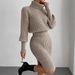 Women's Clothing Solid Color Half High Collar Short Top Slim Skirt Two Piece Suit_voghion.com