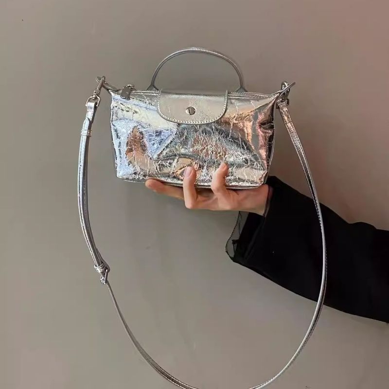 Dumpling Bun 2024 Women's Fashion Mobile Versatile New Summer Silver Texture Single Cross Shoulder Small Bag_voghion.com