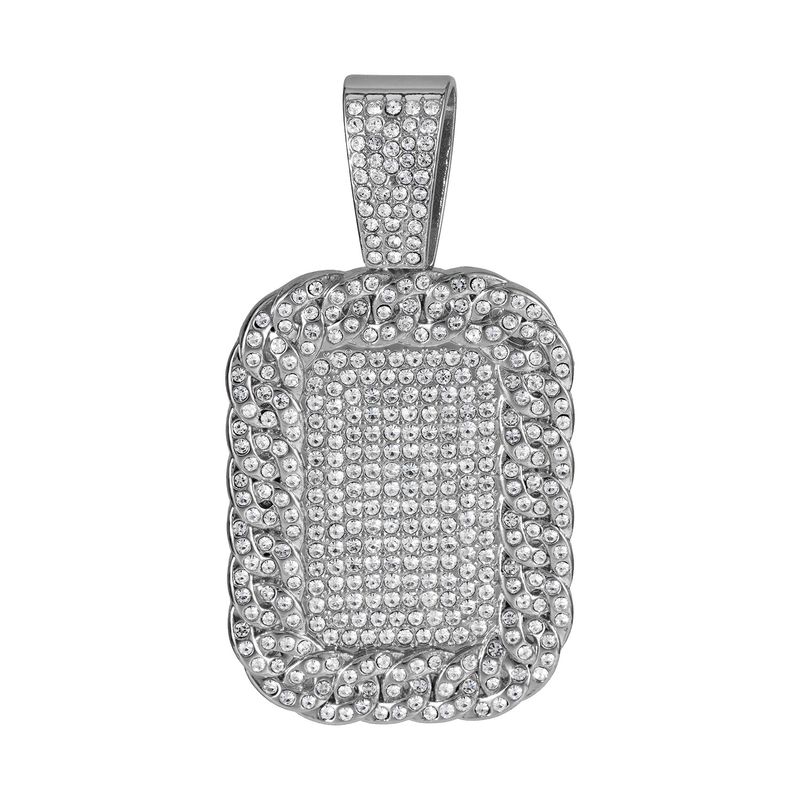 Hip Hop Alloy Full Diamond Military Pendant Cuban Necklace Personality Exaggerated Trendy Men's Accessories_voghion.com