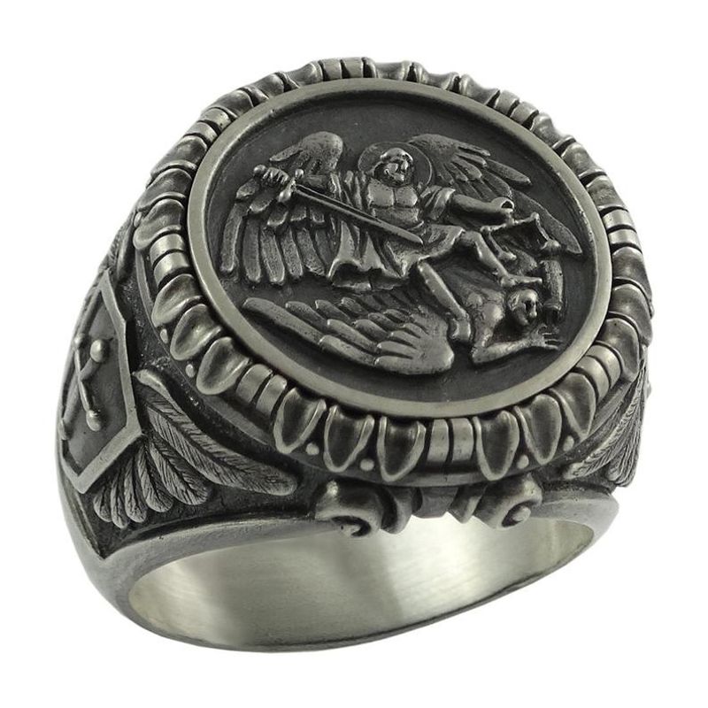 Alloy Saint Michael The Archangel Ring For Men Punk Style_voghion.com