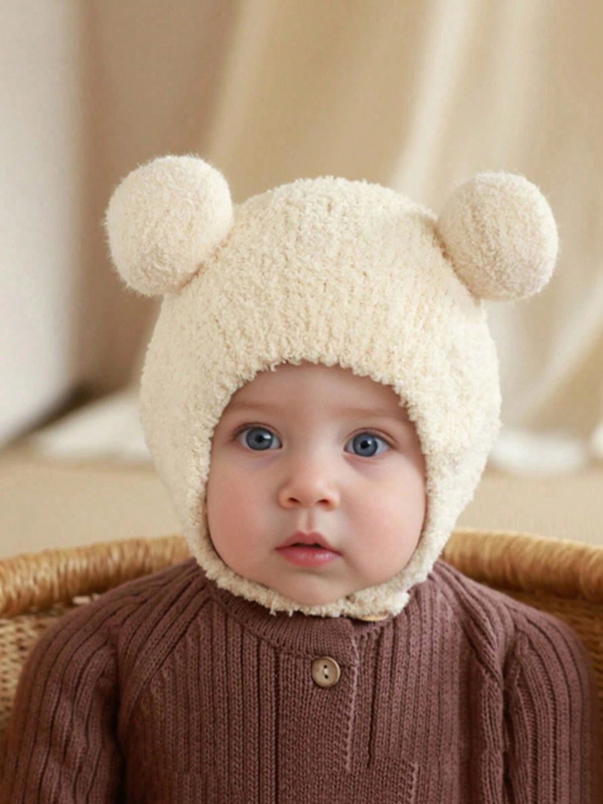 1 Stéck Gestrickte Ouerschutzkapp fir Puppelcher/Kanner, Korall, Thermo-Futter, Unisex, Gëeegent fir Hierscht a Wanter_voghion.com