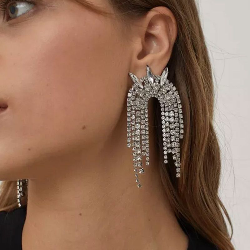 New Geometric Fringed Earrings, European And American High-end Dinner Rhinestone Earrings Accessories Earrings_voghion.com