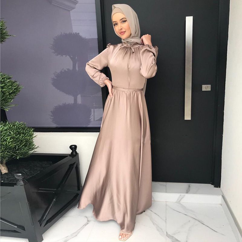 Women's Clothing Muslim Women's Dress Robe Dress Satin Swing Long Skirt Muslim dress_voghion.com
