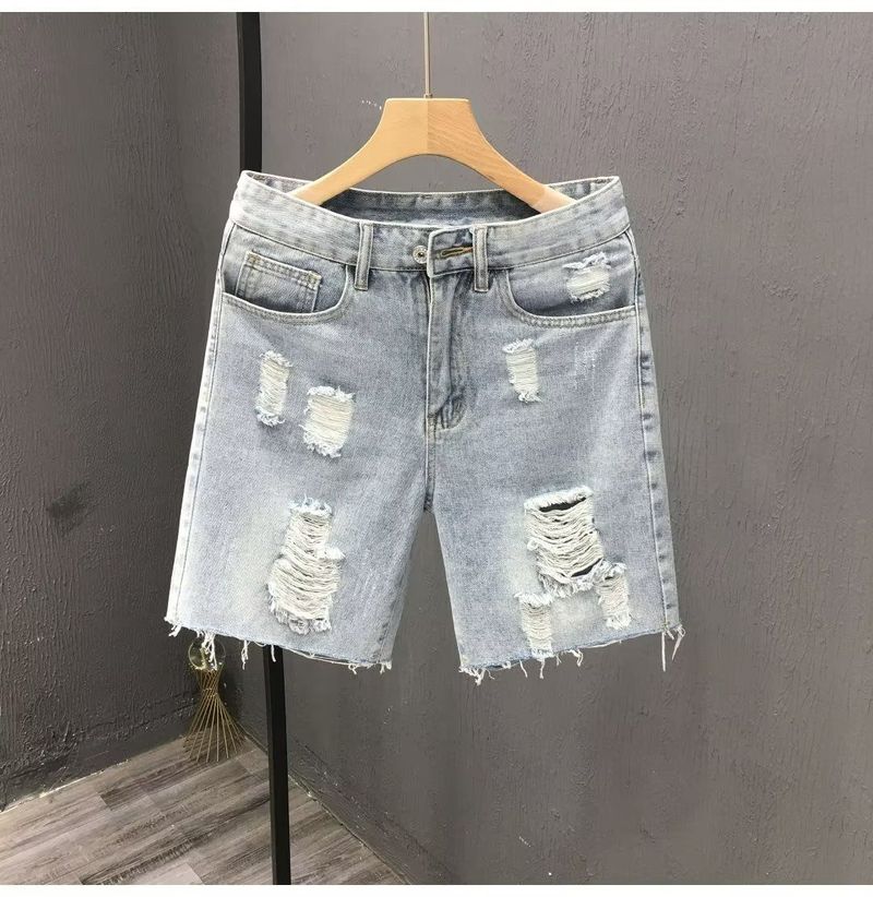 Abbigliamento maschile Marchio di moda Ragazzi denim mendicante estate sottile strappato toppa stampata pantaloncini stile coreano abbigliamento esterno_voghion.com