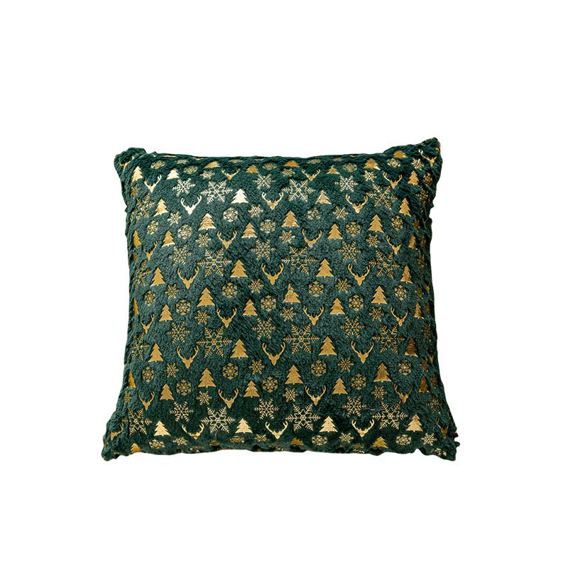 Capa de almofada de Natal em forma de floco de neve – pelúcia de veludo com estampa dourada, capa de almofada quadrada removível para sofá e cama (45x45 cm)_voghion.com