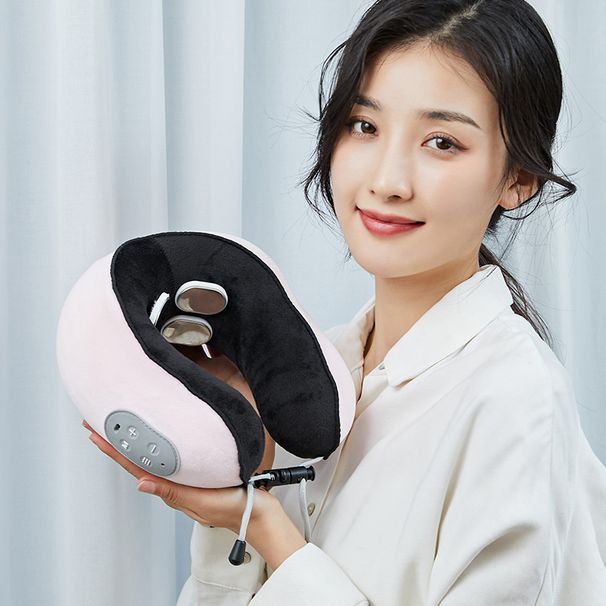 Massaggiatore cervicale wireless con terapia termica e pulsata - Cuscino massaggiante cervicale a forma di U per auto e uso domestico - 4 nodi di massaggio_voghion.com