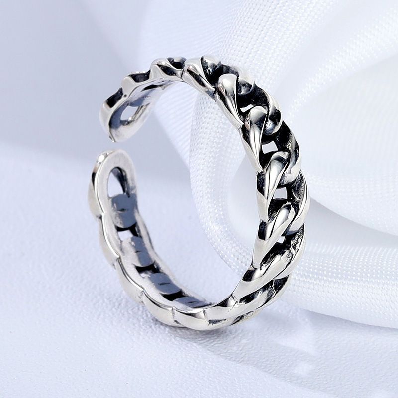 Qibao S Anello regolabile vintage in argento puro con catena cubana da donna, stile coreano, per dito indice_voghion.com
