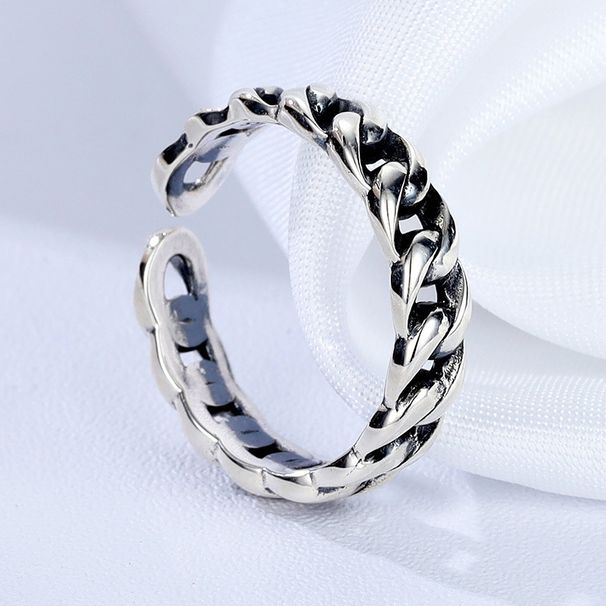 Qibao S Anello regolabile vintage in argento puro con catena cubana da donna, stile coreano, per dito indice_voghion.com