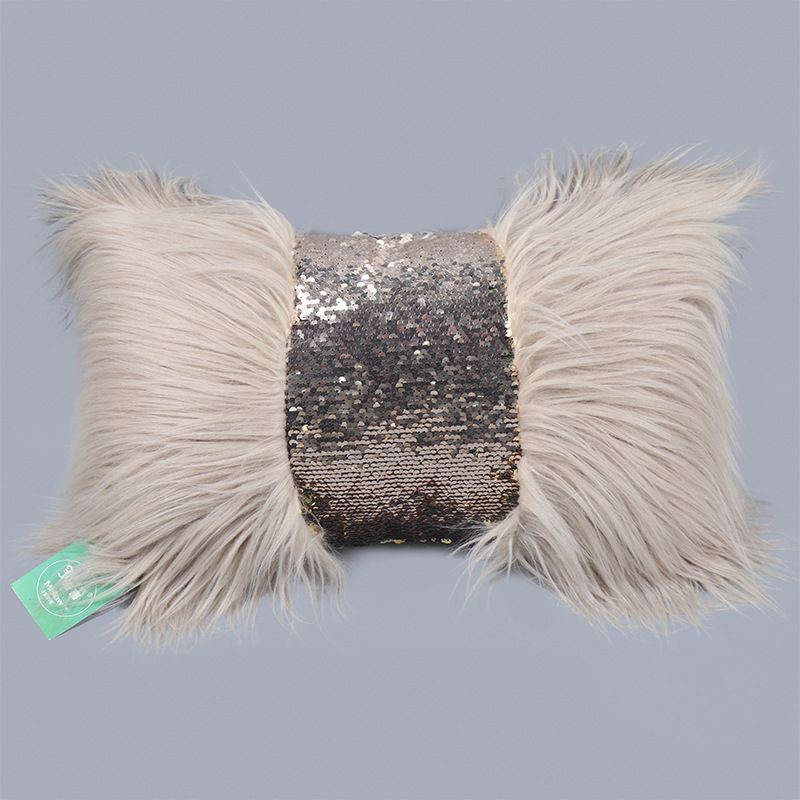 Nordic Lumbar Pillow Cover With Fur & Sequins - Decorative Cushion Case For Sofa/Bay Window_voghion.com