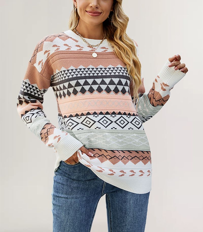 Lockerer mittellanger und langer Strickpullover Damenpullover_voghion.com