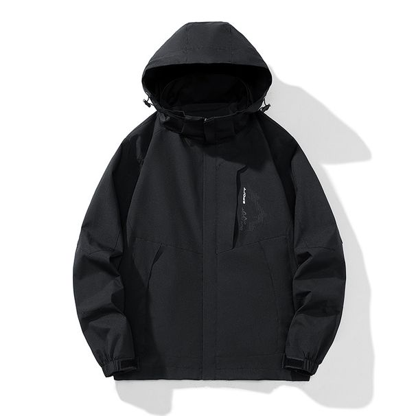 Wasserdichte und winddichte Herrenjacke mit Kapuze – Leichte Outdoor-Wanderjacke für Bergsteigen und den Alltag (Schwarz/Dunkelgrau, M-5XL)_voghion.com