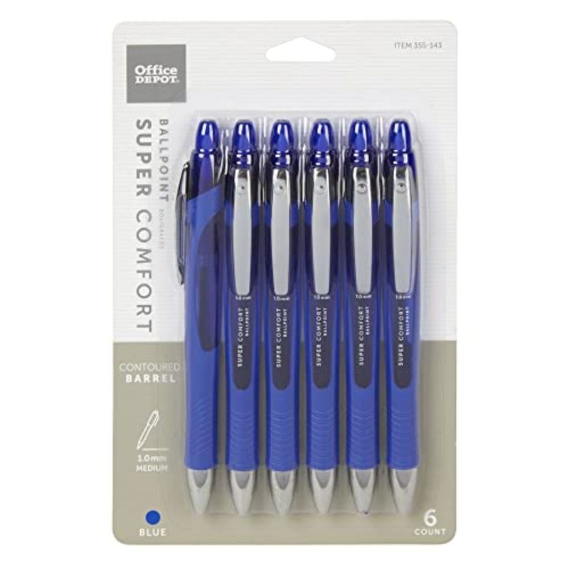 Retractable Ballpoint Pens With Grip Medium Point 1.0 Mm Blue Barrel Blue Ink Pack Of 6_voghion.com