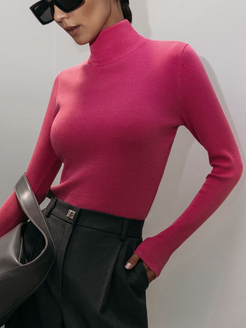 Damen Halbrollkragenpullover Eleganter, schmaler und warmer Langarm-Innenpullover_voghion.com