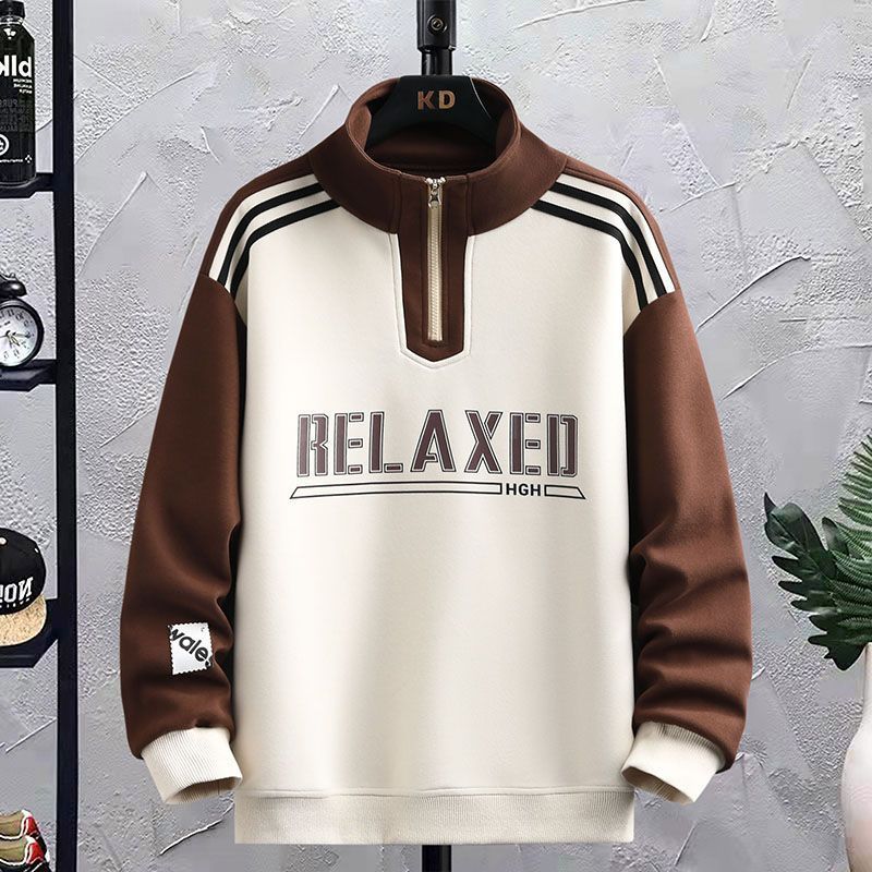 Herenkleding sweatshirt voor heren herfst en winter opstaande kraag lange mouwen onderkant shirt modieus en veelzijdig casual heren lange mouwen_voghion.com