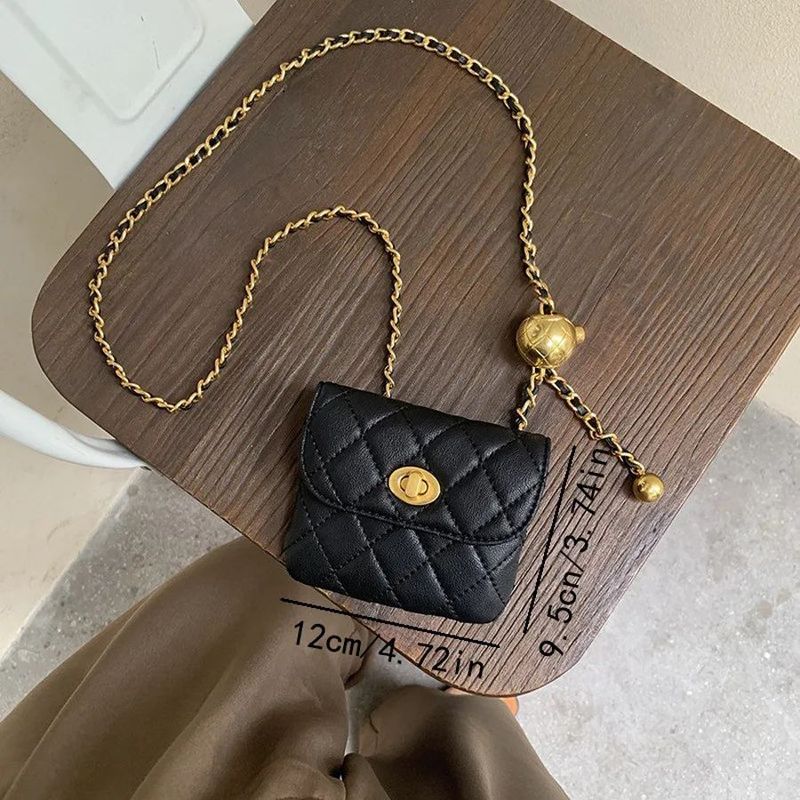 Hot Sale Quilted Waist Pack With Gold Ball Pendant - Stylish Belt Bag Crossbody Handbag, Mini Purse Free Shipping_voghion.com