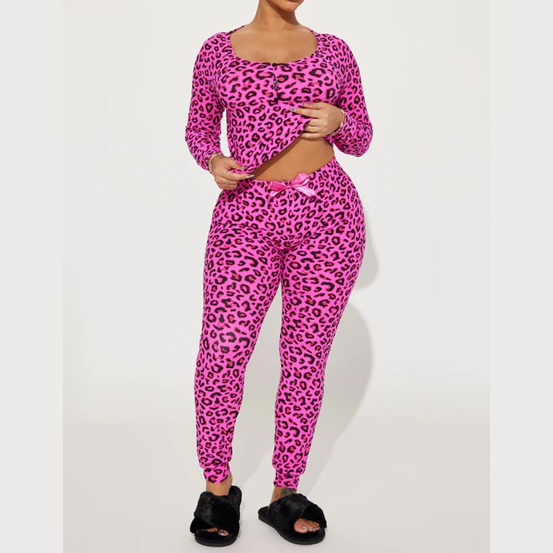 Women's Clothing Summer Comfortable Home Round Neck Long Sleeve Tight Three Button Trousers Suit_voghion.com