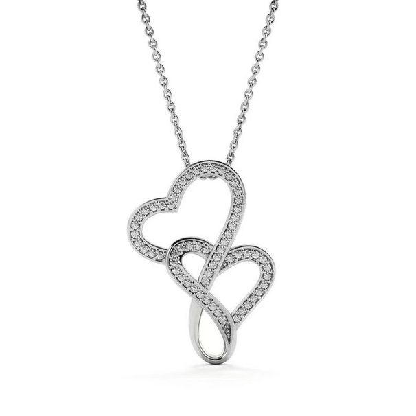 Collana da donna con ciondolo a doppio cuore in argento 925 con design traforato, dettagli in zirconia cubica, catena alla clavicola a strati alla moda_voghion.com