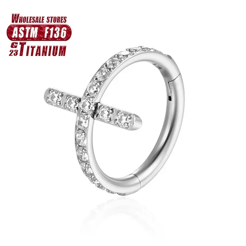 F136 Piercing al trago in titanio Clicker Zircone Cartilagine Cerchio per il naso Anello Setto Orecchini 16G Segmento incernierato Gioielli per il corpo all'ingrosso_voghion.com