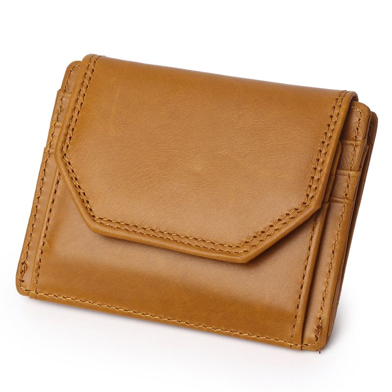 Erste Schicht Ölwachsleder Herren RFID Antimagnetisch und Diebstahlsicher Echte Pickup-Tasche Kurzes Zero Wallet_voghion.com