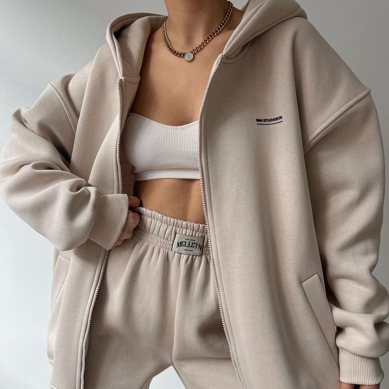 cross border European and American clothing long sleeved velvet sweatshirt trousers casual fashion printed hooded suit for women_voghion.com