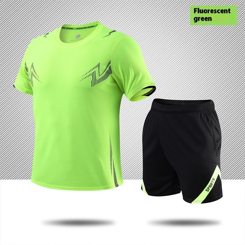 Outdoor 2024 Neues Kurzarm-T-Shirt-Set für den Sommer für Herren, schnelltrocknend, zweiteilig, locker und atmungsaktiv, lässige Laufsportbekleidung_voghion.com