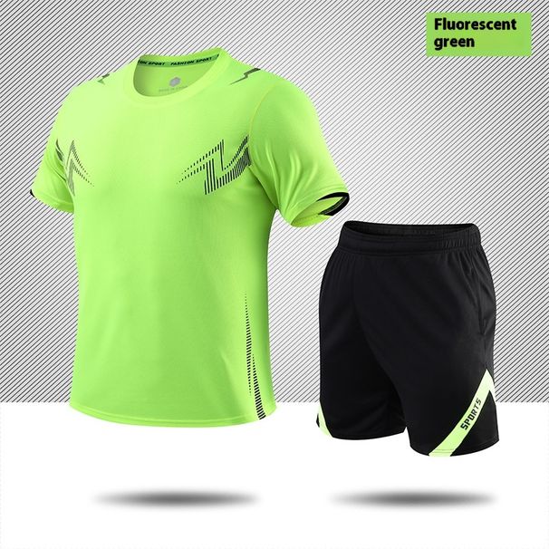 Outdoor 2024 Neues Kurzarm-T-Shirt-Set für den Sommer für Herren, schnelltrocknend, zweiteilig, locker und atmungsaktiv, lässige Laufsportbekleidung_voghion.com