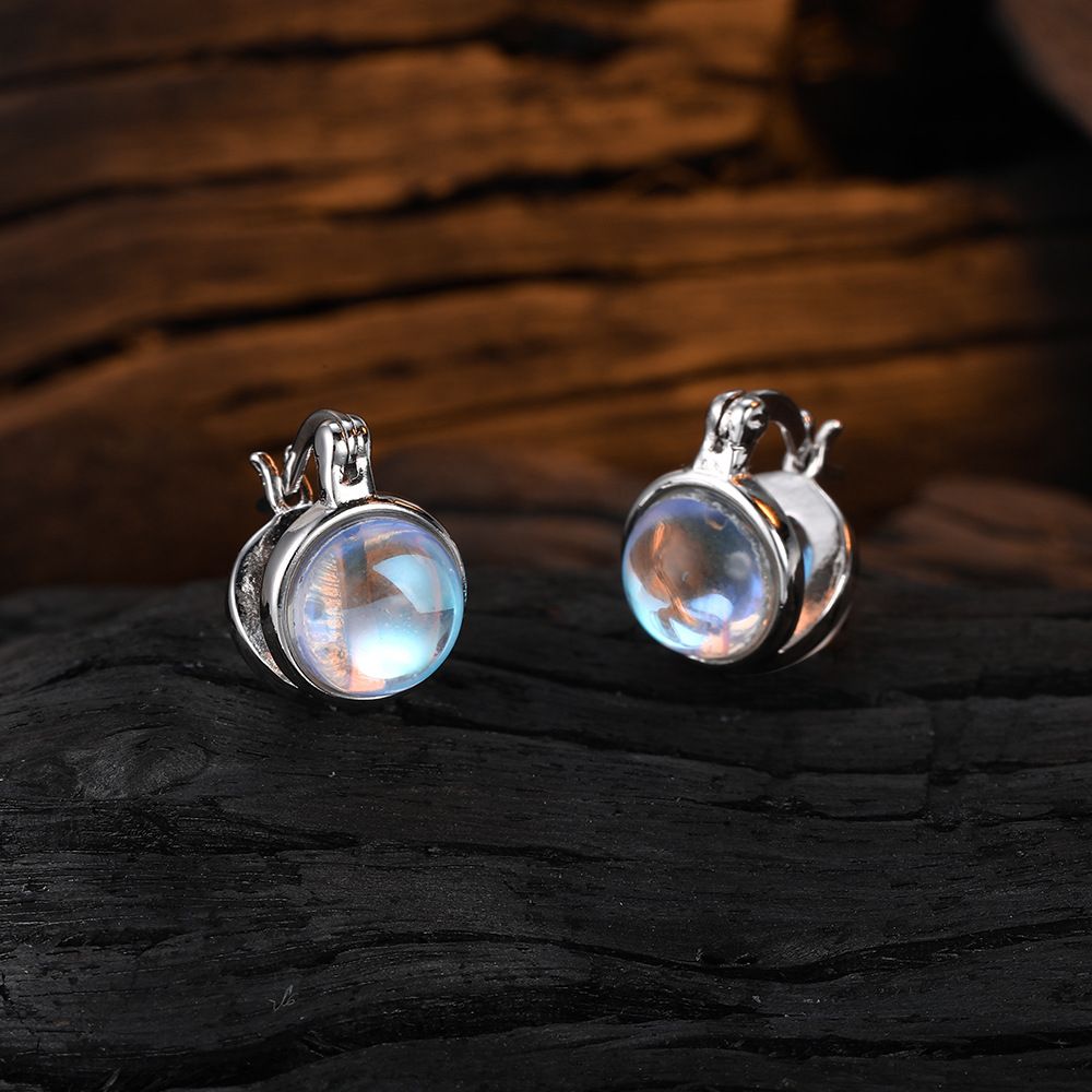 Orecchini alla moda coreani semplici ed eleganti con cerchio di pietra di luna per donna_voghion.com